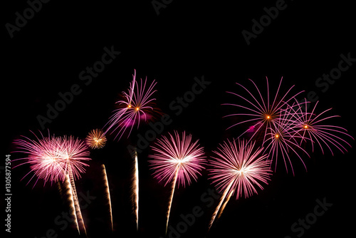 Obraz na płótnie Real Fireworks display celebration, Colorful New Year Firework w salonie