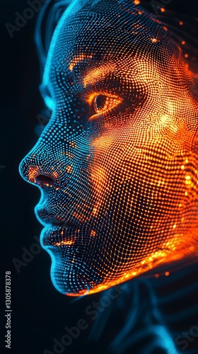 Dynamic expression in glowing digital mesh art photo