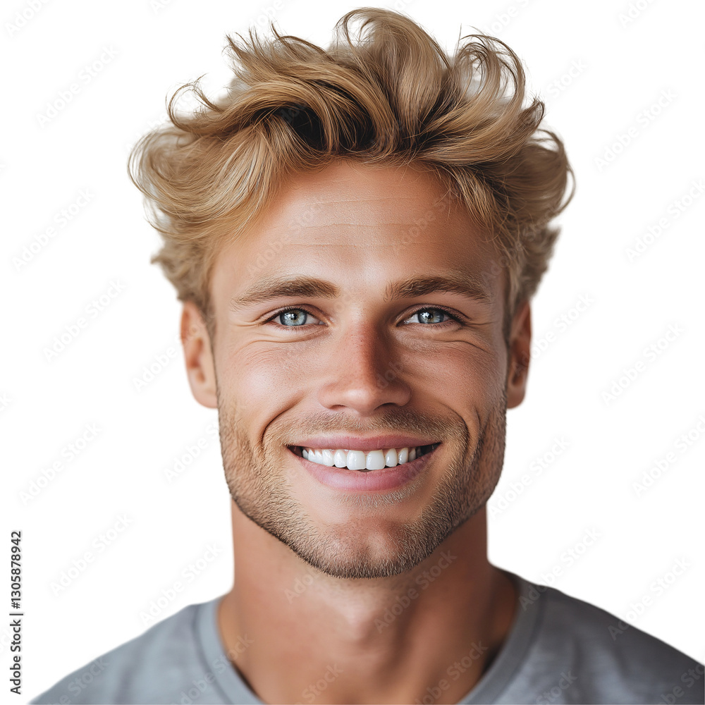 Smiling Young Blonde Man's Cheerful Portrait: Vibrant, Fashionable, Happy Expression for Social Media Content Smiling Young Blonde Man's Cheerful Portrait: Vibrant, Fashionable, Happy Expression for Social Media Content
