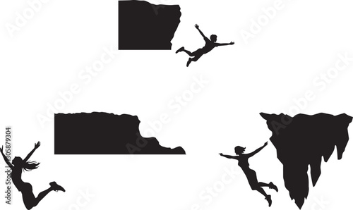 Silhouette of a person jumping off from a cliff vector silhouette