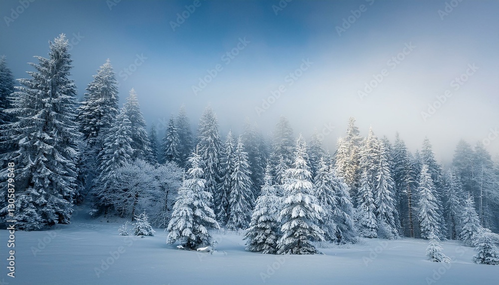 Snow covered trees in forest during foggy weather Snow covered trees in forest during foggy weather