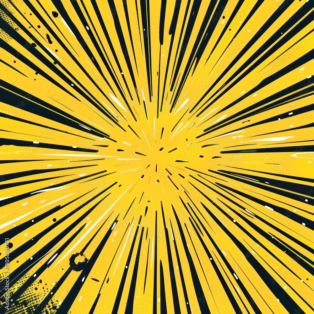 Obraz premium Dynamic yellow burst with black lines and splatters