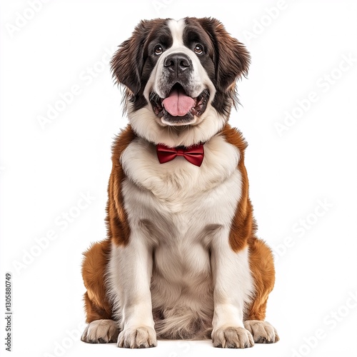 Cute St. Bernard Dog in Bow Tie: Funny Pet Portrait of Furry Companion