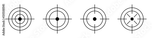 Aim target icon set. Aim gun icons. Aim sniper shoot icon. Editable line width