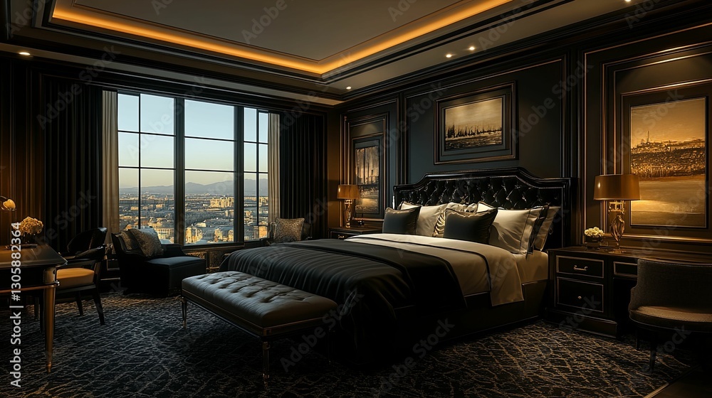 Luxurious Dark Bedroom Suite With City View Luxurious Dark Bedroom Suite With City View