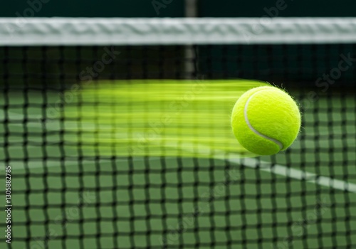 High-speed capture of a tennis ball hitting the net with motion blur effect