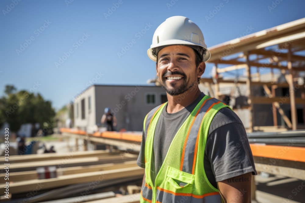Portrait of a Hispanic construction worker on building Portrait of a Hispanic construction worker on building