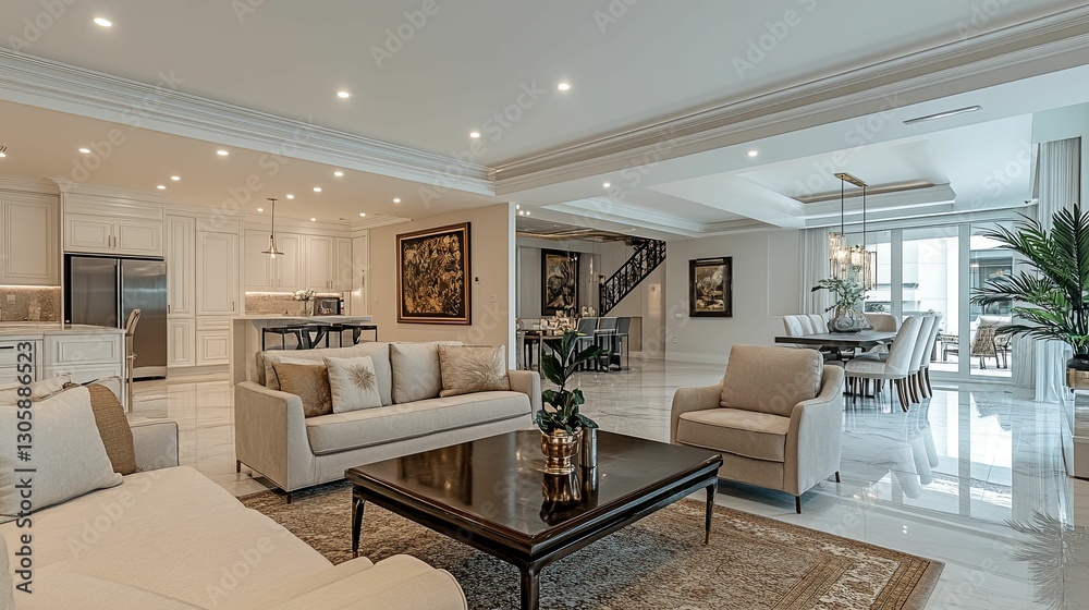 Fototapeta premium Luxurious Modern Home Interior Design With Open Floor Plan