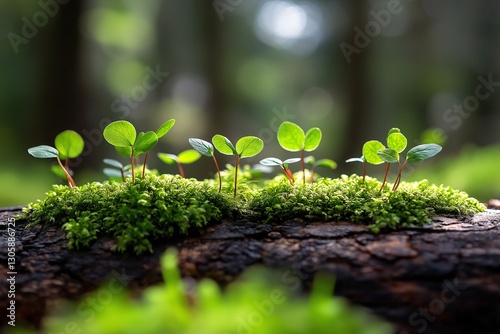 Springtime Forest Floor Sprout: Exploring Green Plant Growth and Biodiversity in a Peaceful National Park Ecosystem photo