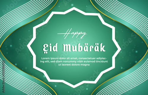 happy eid mubarak template banner with beautiful islamic ornament with green background design 011
