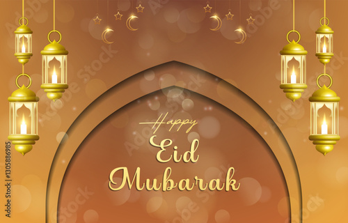 happy eid mubarak template banner with beautiful islamic ornament with orange background design 05