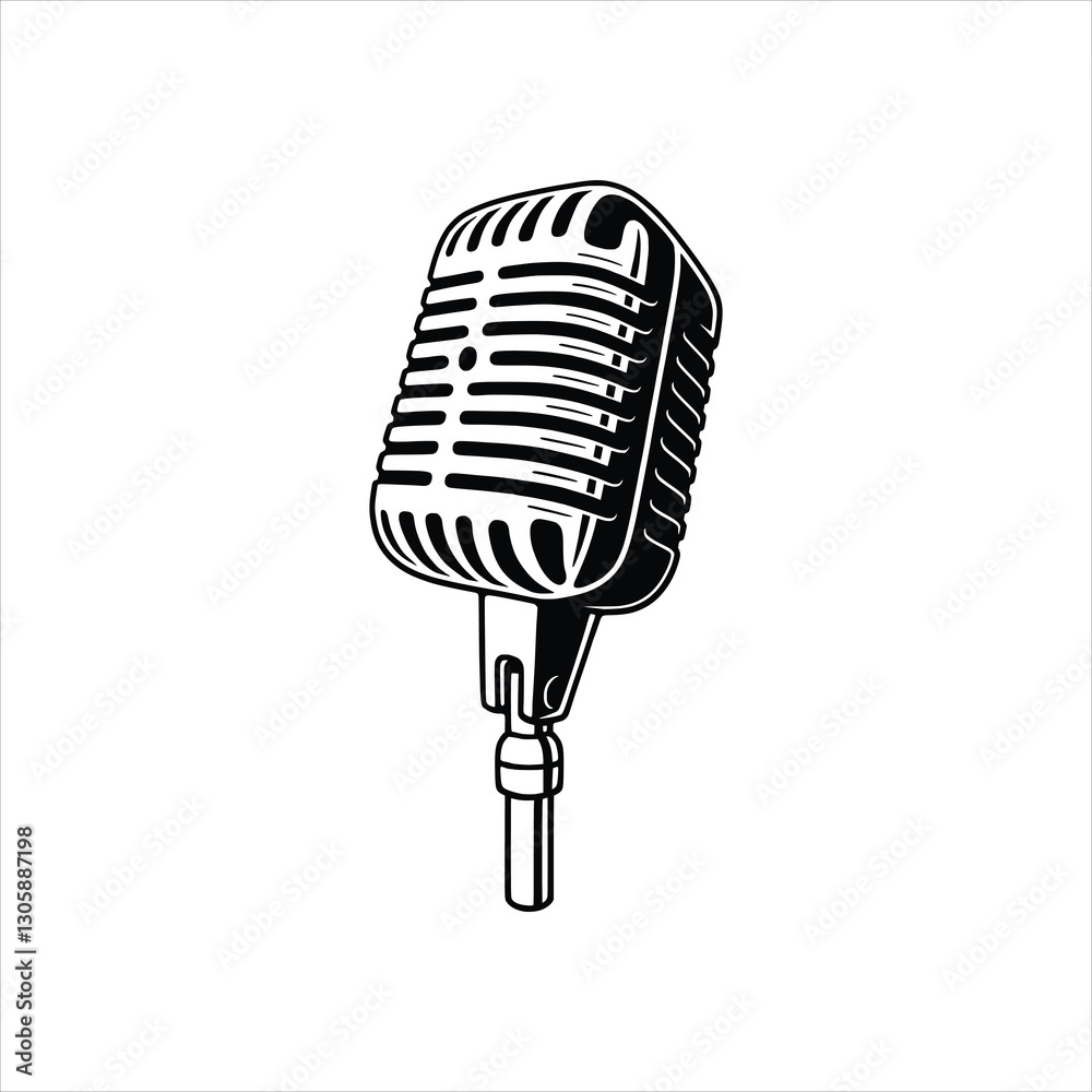 Fototapeta premium Vintage microphone design concept. Podcast microphone illustration, vector.