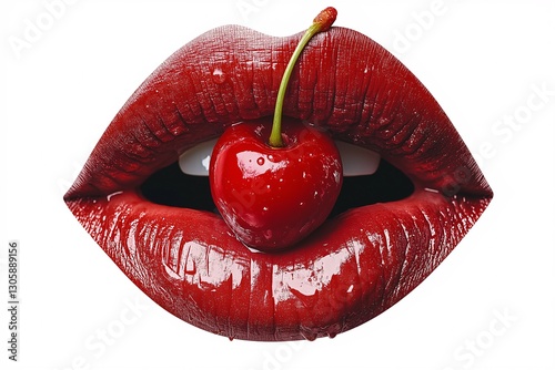 Glossy Red Cherry-Lips: Vibrant Sweet Seduction in Artistic Close-Up Photography
