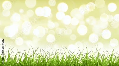 Bright Green Grass with Yellow Bokeh Background
