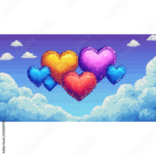 A heart rainbow 8 bit pixel background graphics illustration pixel art vector