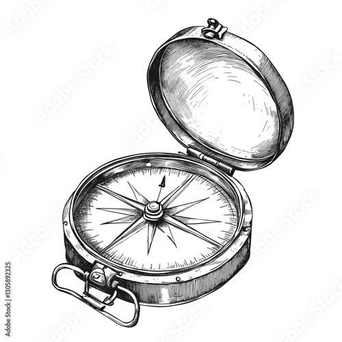 Compass black white illustration vector