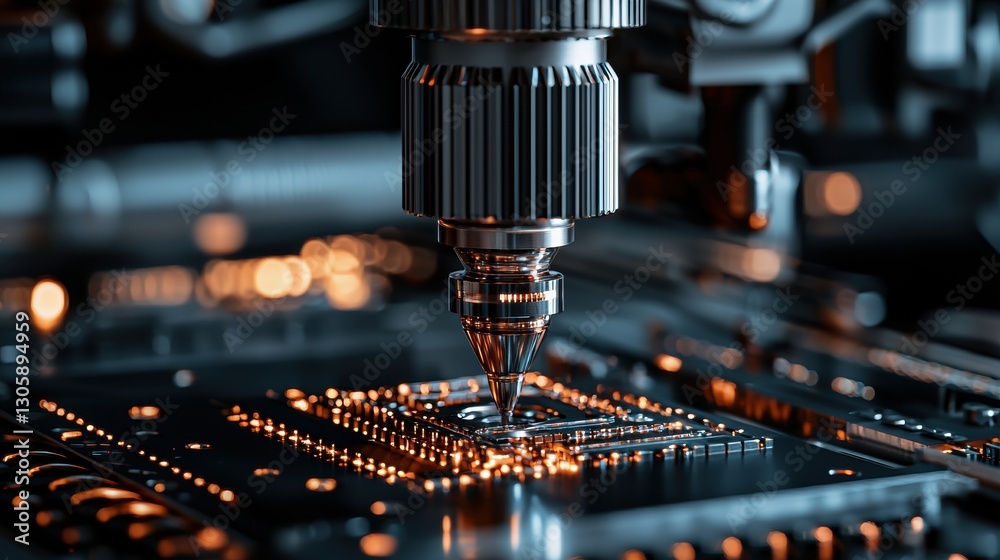Close-up of a precision tool on a circuit board. Close-up of a precision tool on a circuit board.