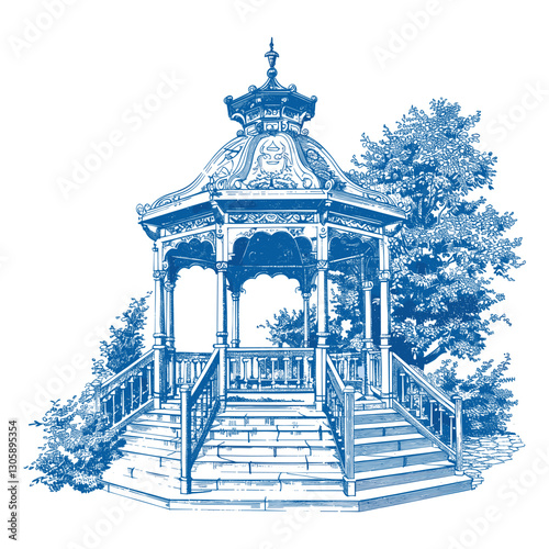 Vintage pavilion in the garden architecture illustration outdoors vector