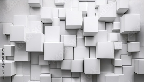 abstract 3d square white technology communication concept background random shifted white cube square boxes block background wallpaper banner with copy space