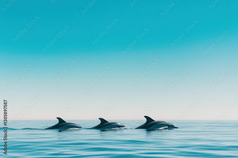 Fototapeta premium Three dolphins swimming in the ocean