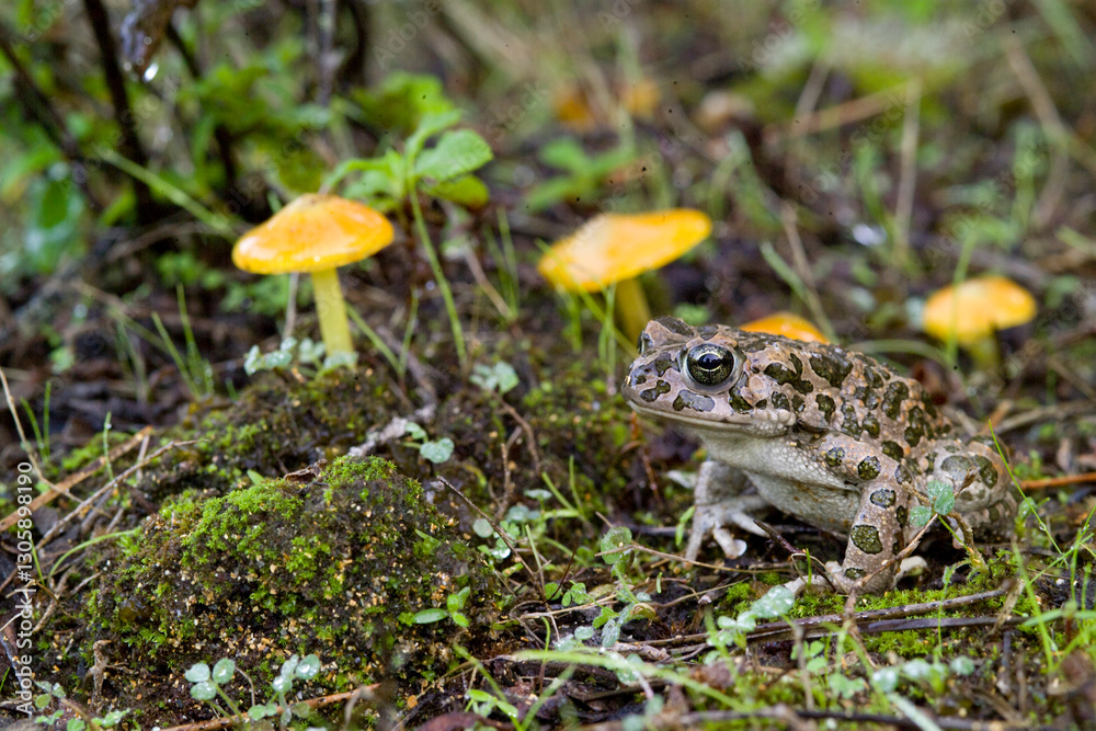 emerald toad in the rain, European green toad (Bufo viridis) Saedinia, Italy. emerald toad in the rain, European green toad (Bufo viridis) Saedinia, Italy.