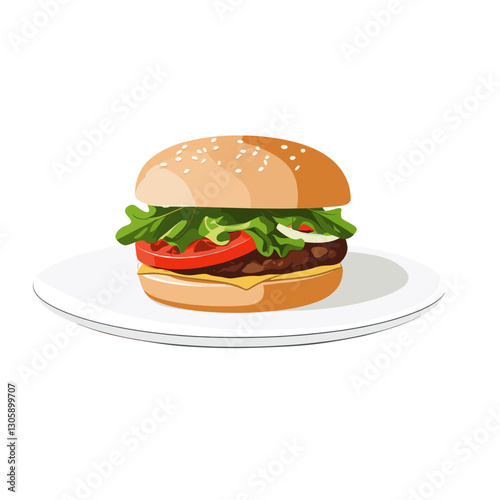Hamburger in a plate illustration food art vector