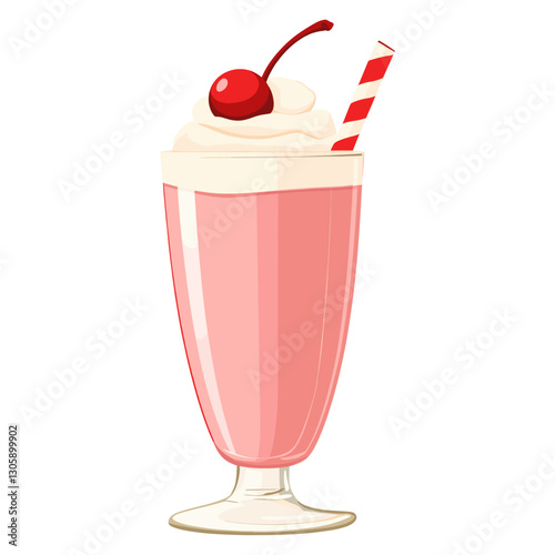 Smoothie on top with wip cream and cherry illustration milkshake beverage vector