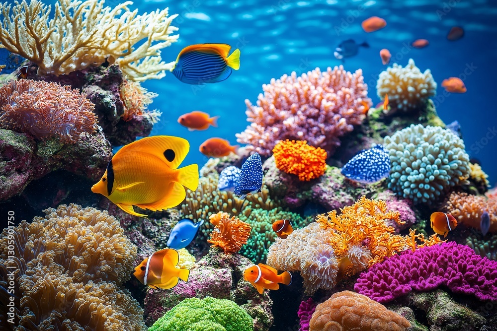 Fototapeta premium Dive into Underwater Adventure: Vibrant Coral Reefs, Tropical Fish, and Marine Biodiversity in Ocean Ecosystem
