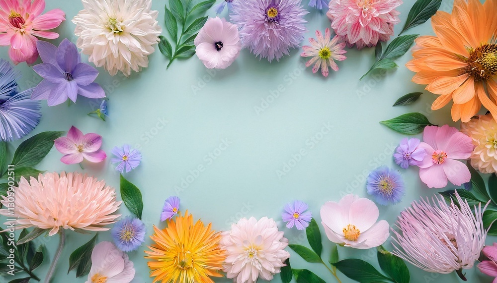 creative spring frame made of fresh pastel field flowers and leaves copy empty space soft pastel background flat lay floral colorful decoration illustration generative ai creative spring frame made of fresh pastel field flowers and leaves copy empty space soft pastel background flat lay floral colorful decoration illustration generative ai