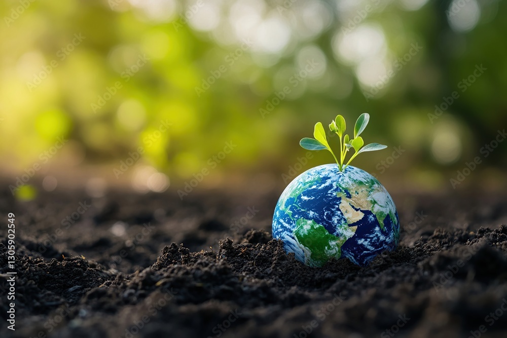 Small Plant Sprouting from a Globe in Rich Dark Soil Small Plant Sprouting from a Globe in Rich Dark Soil