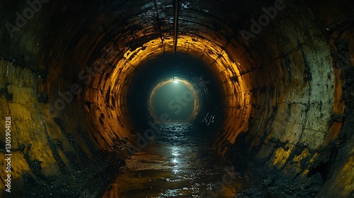 Dimly lit tunnel with no visible exit evoking a strong feeling of hopelessness yet hinting at a faint light ahead