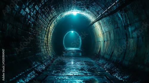 Dimly lit tunnel with no visible exit evoking a strong feeling of hopelessness yet hinting at a faint light ahead