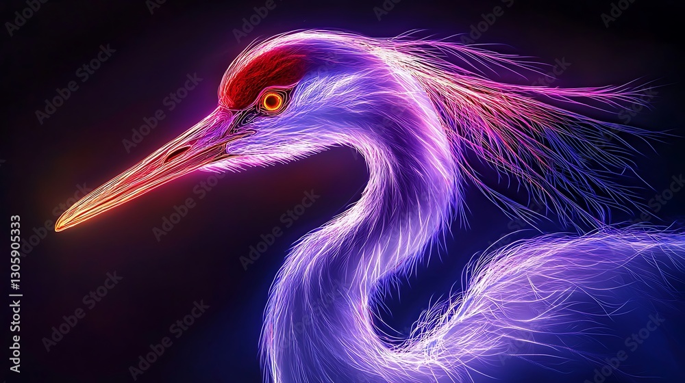 Fototapeta premium Luminescent Crane A Study in Light and Feathers.