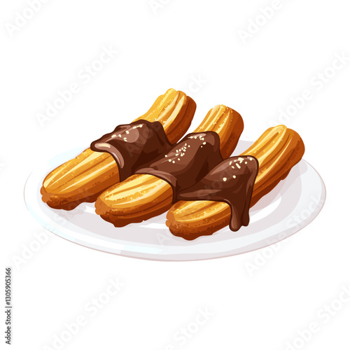 Background white illustration Churros with chocolate dessert vector