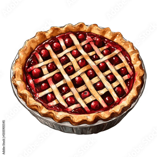 Illustration background white lattice crust cherry pie vector