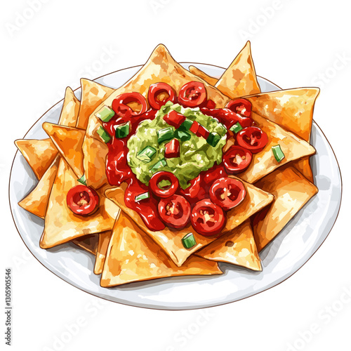 Background white cheese nachos green onion chillies vector