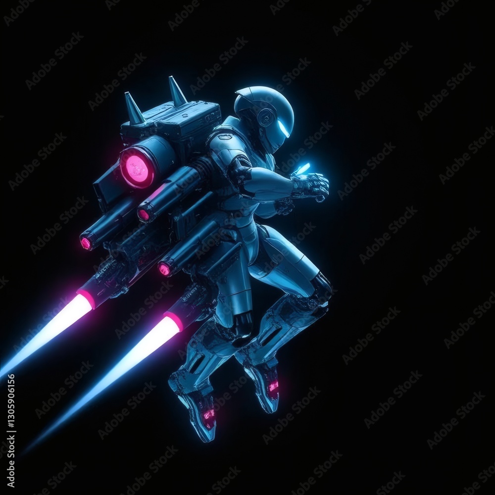 Fototapeta premium Cyberpunk Mecha Warrior WIth Jetpack