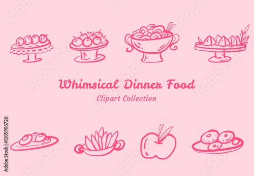 Cute Dinner Time Clipart Playful Family Design For Children Digital Graphics Collection