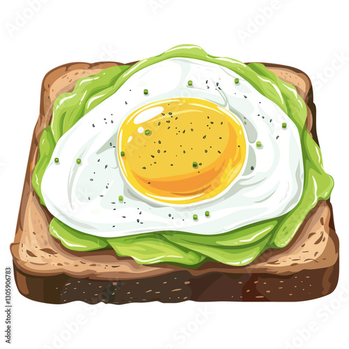 Avocado toast with poached egg illustration food breakfast vector
