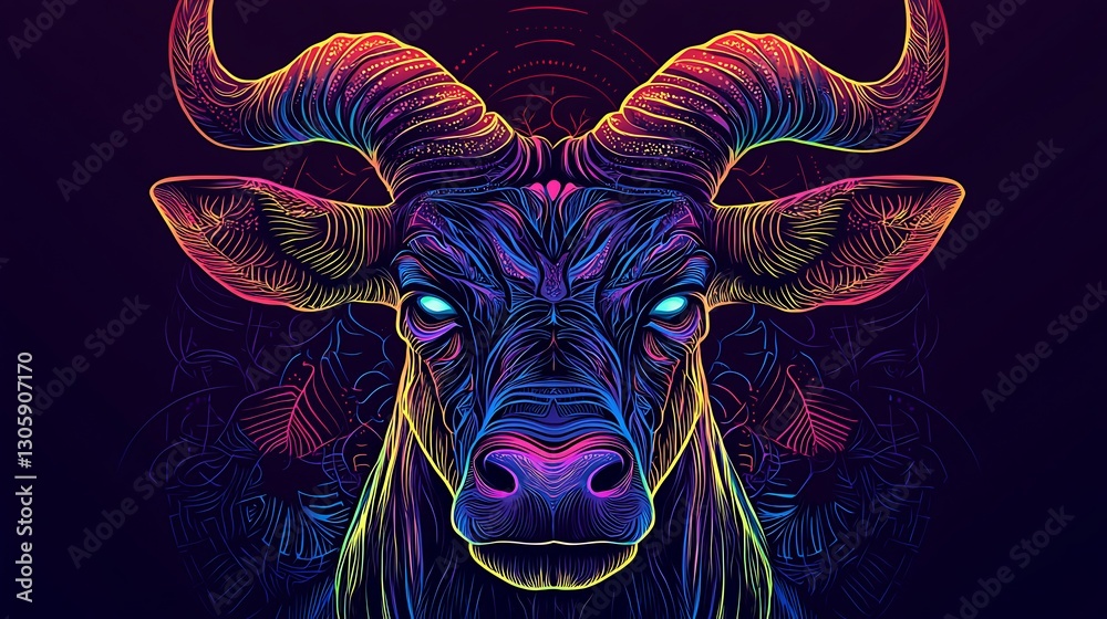Radiant Bull A Psychedelic Animal Portrait. Radiant Bull A Psychedelic Animal Portrait.