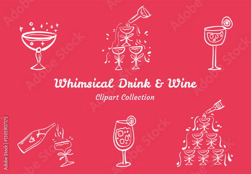 Drink Wine Graphics Set Sophisticated Bar Design For Cocktail Digital Art Collection Assets