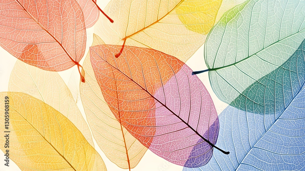 Obraz premium Vibrant Colorful Skeleton Leaves Abstract Background