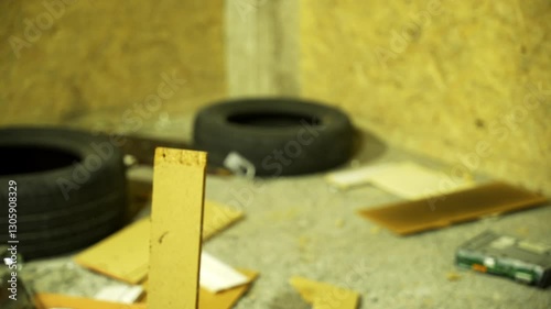 A man in protective gear and safety goggles aggressively smashes household items in a smash room, creating a chaotic yet thrilling scene of destruction and stress relief.