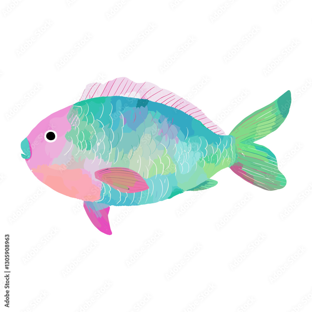 Fototapeta premium Cute parrotfish whimsical style illustration vector
