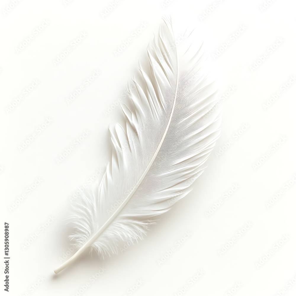 Fototapeta premium Single White Feather on White Background Studio Shot