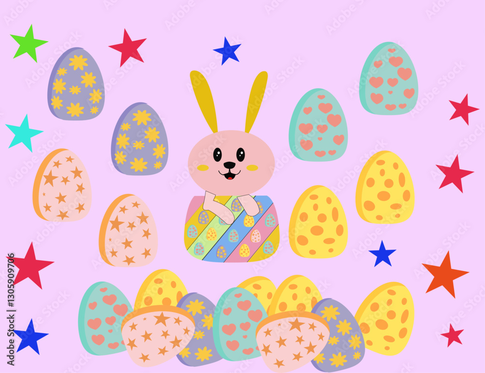 Cute drawing of an easter eggs and Bunny Cute drawing of an easter eggs and Bunny