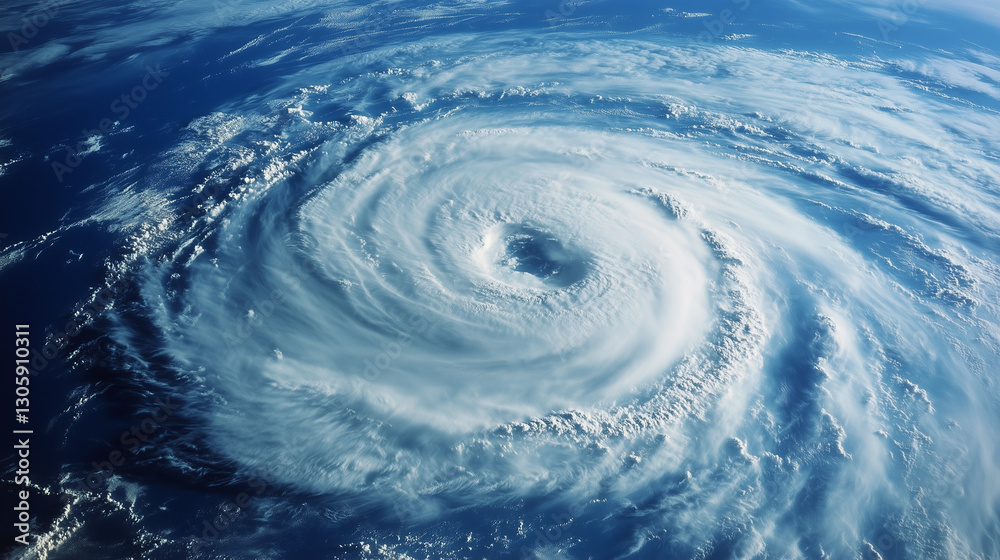 Massive Cyclone Swirling Over the Ocean Seen from Above During Storm Season