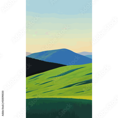 Green grass hill landscape wallpaper scenery vector