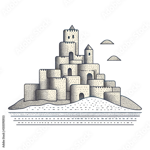 Sand castle architecture illustration fortress vector