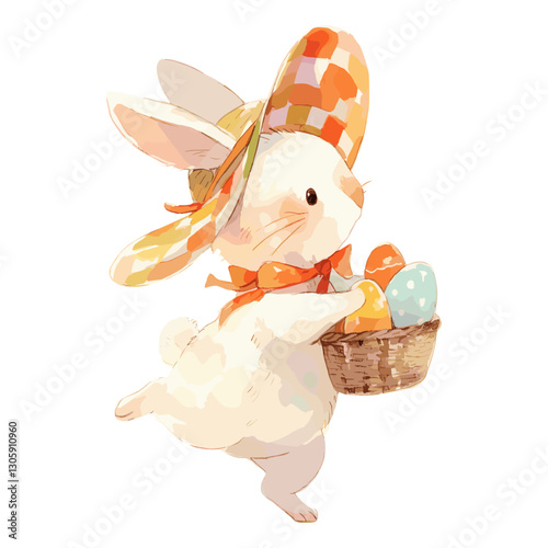 Rabbit carrying Easter egg over head illustration watercolor easter vector